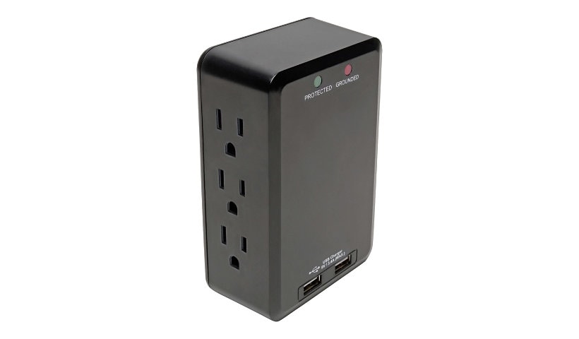 Tripp Lite 6-Outlet Surge Protector with 2 USB Ports (3.4A Shared) - Side Load, Direct Plug-In, 1050 Joules - surge