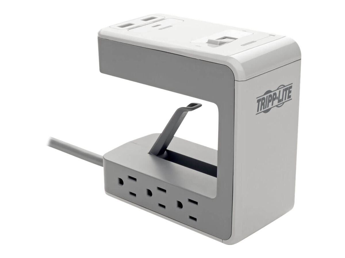Tripp Lite 6-Outlet Surge Protector w/2 USB-A (2.4A Shared) & 1 USB-C (3A) - 8 ft. Cord, 1080 Joules, Desk Clamp - surge