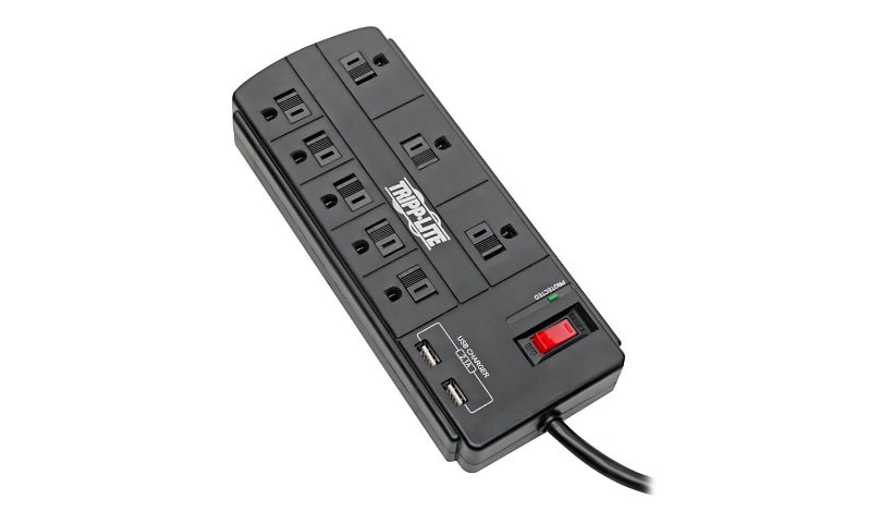 Tripp Lite 8-Outlet Surge Protector Power Strip with 2 USB Ports (2.1A Shared) - 8 ft. Cord, 1200 Joules, Black - surge