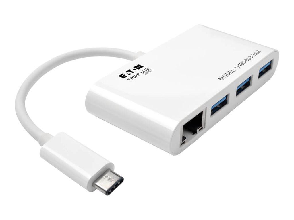 Eaton Tripp Lite series 3-Port USB-C to USB-A Hub Portable w/ Gigabit Ethernet Port RJ45 - concentrateur (hub) - 3 ports