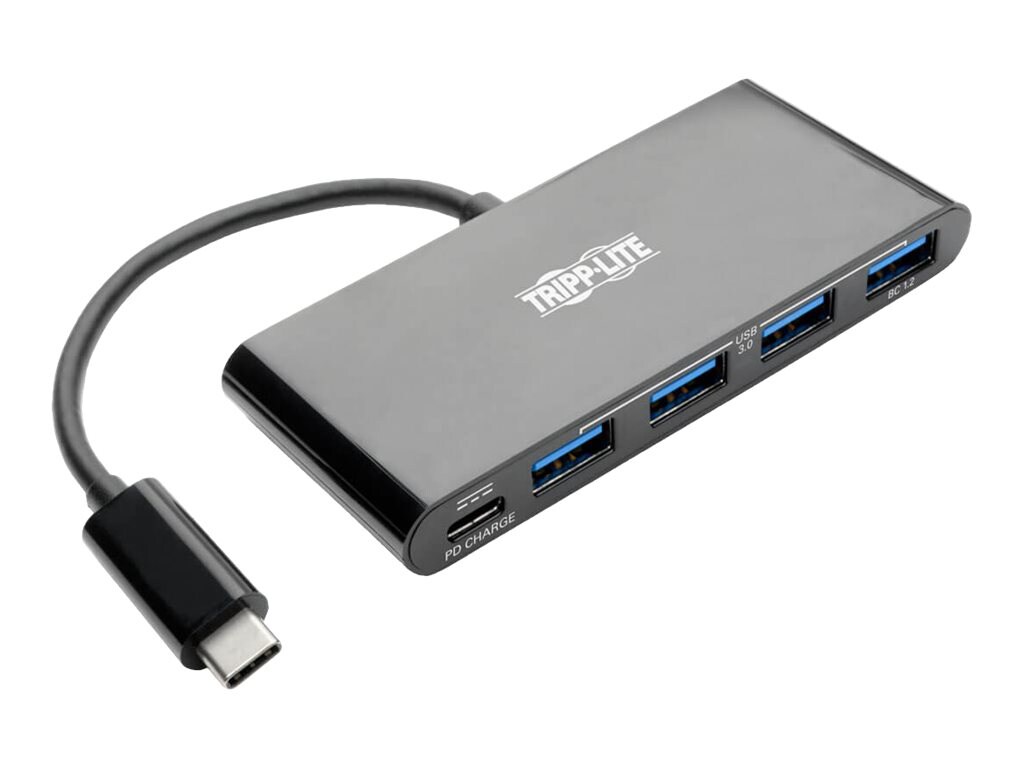 Eaton Tripp Lite series 4-Port USB C Hub Adapter w 4x USB-A & USB Type C PD Charging Black Thunderbolt 3 Compatible -