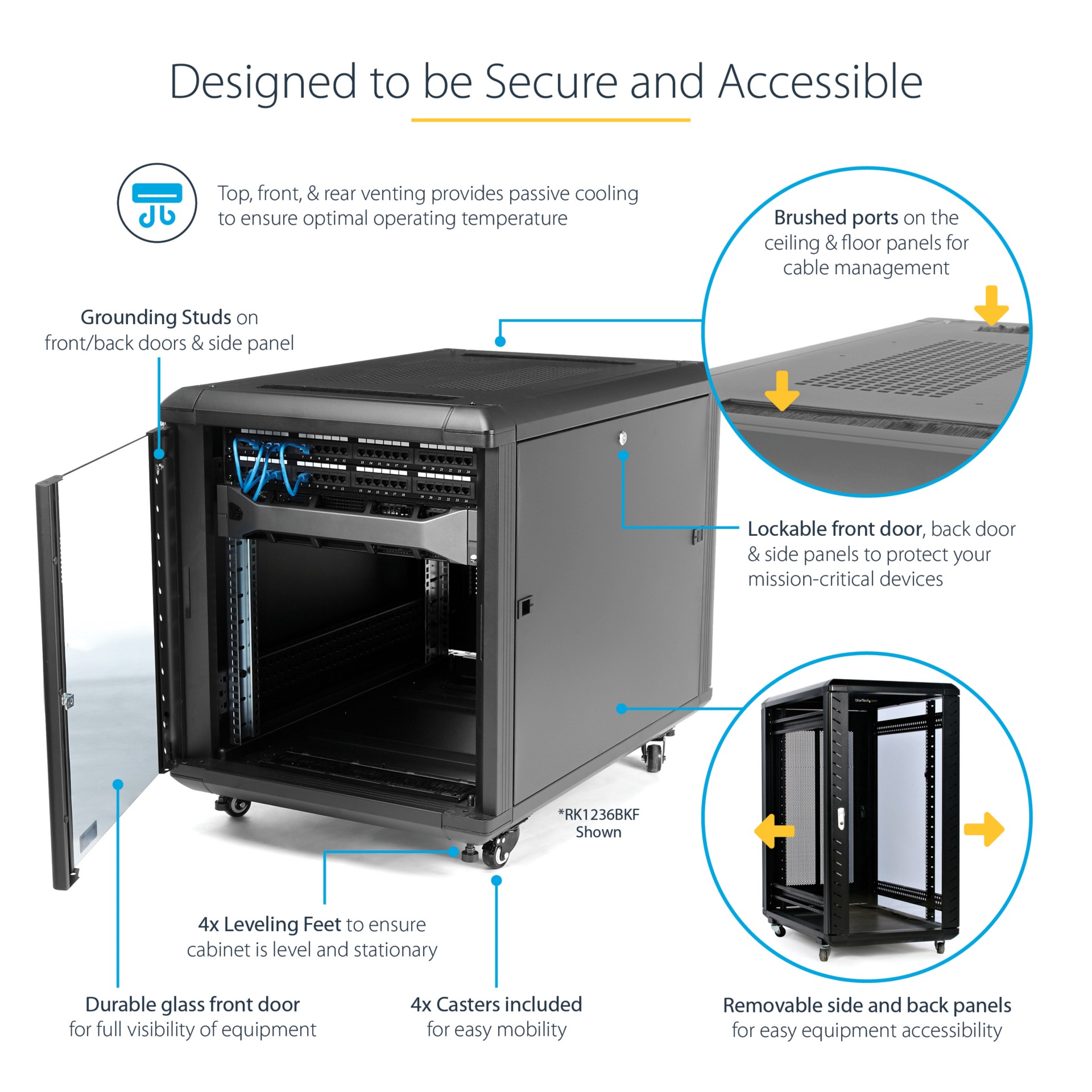 Thumbnail 2 of 11 for StarTech.com 4-Post 15U Server Rack Cabinet, 19" Data Rack Cabinet for Computer / IT Equipment, Half-Height Network Rack