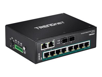 TRENDnet 10-Port Industrial Gigabit L2 Managed PoE+ DIN-Rail Switch, 8 x Gigabit PoE+ Ports, DIN-Rail Mount, 2 x SFP