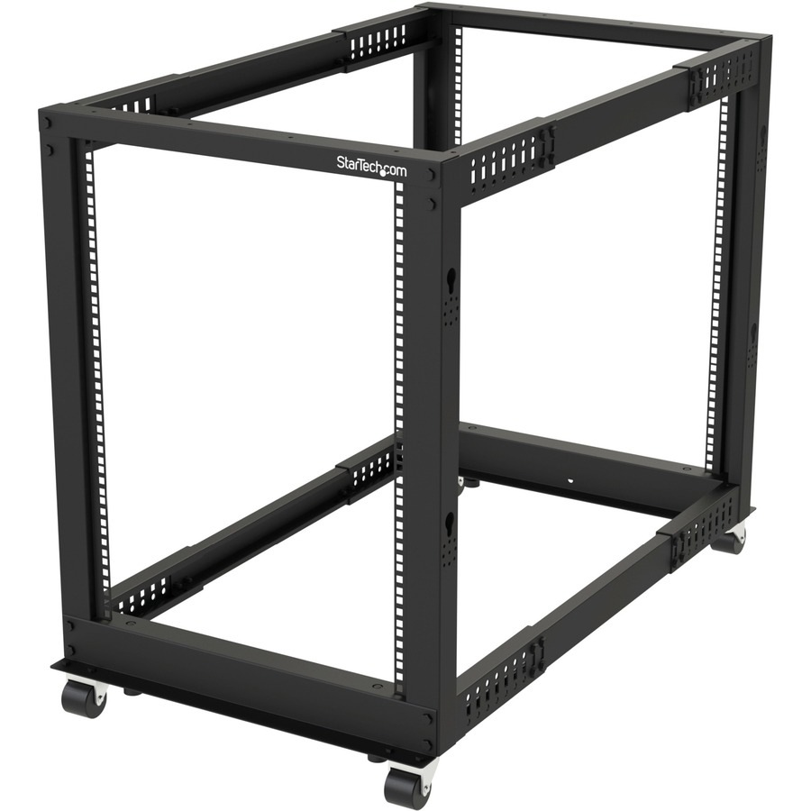 StarTech.com 4-Post 15U Mobile Open Frame Server Rack, Rolling 19in Network Rack for Computer/AV/Data/IT Equipment