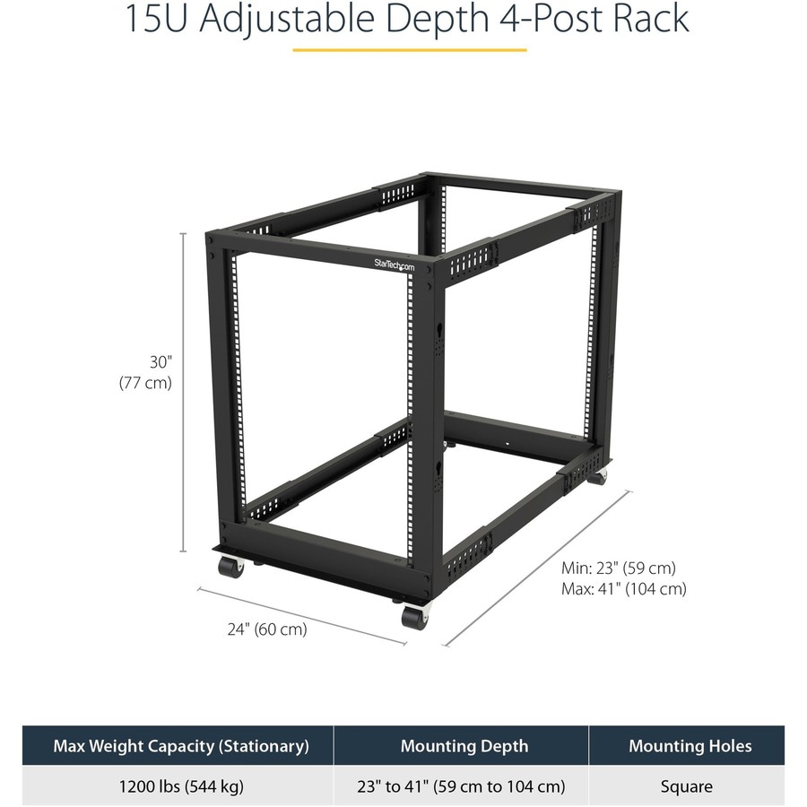 StarTech 4-Post 15U Mobile Open Frame Server Rack - Thumbnail 2