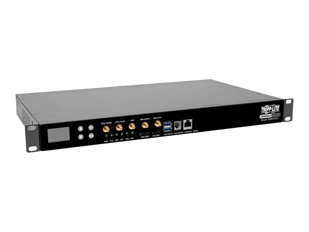 Tripp Lite 16-Port Serial Console Server, USB Ports (2) - 4G LTE, Dual GbE NIC, 16Gb Flash, Desktop/1U Rack, TAA -