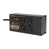 Tripp Lite Isobar 4-Outlet Surge Protector - 8 ft. Cord, Right-Angle Plug, 3330 Joules, 2 USB Ports, Metal Housing -