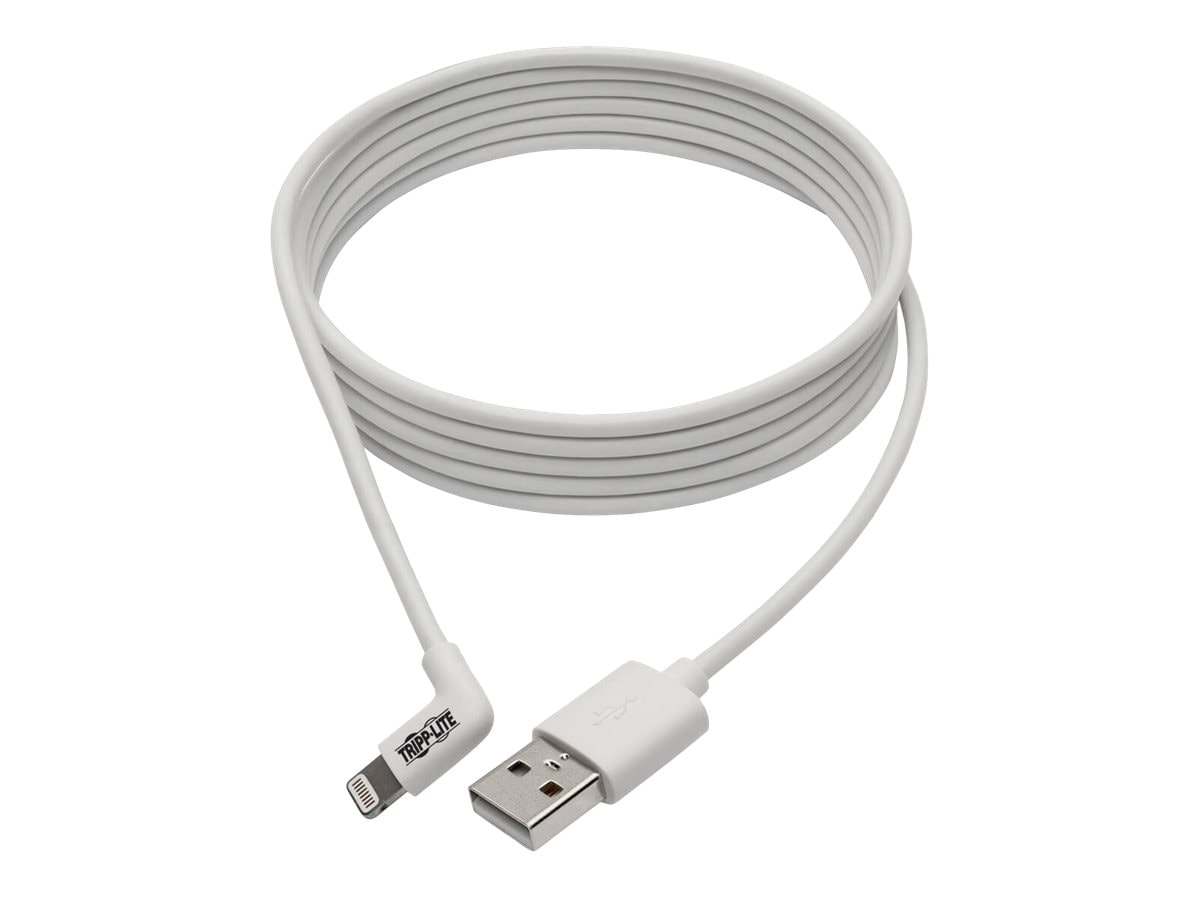 Eaton Tripp Lite Series USB-A to Right-Angle Lightning Sync/Charge Cable, MFi Certified - White, M/M, USB 2.0, 3 ft.