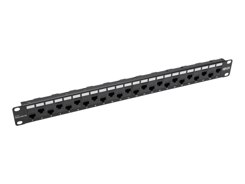 Tripp Lite 24-Port 1U Rack-Mount Cat5e/6 Offset Feed-Through Patch Panel with Cable Management Bar, RJ45 Ethernet, TAA -