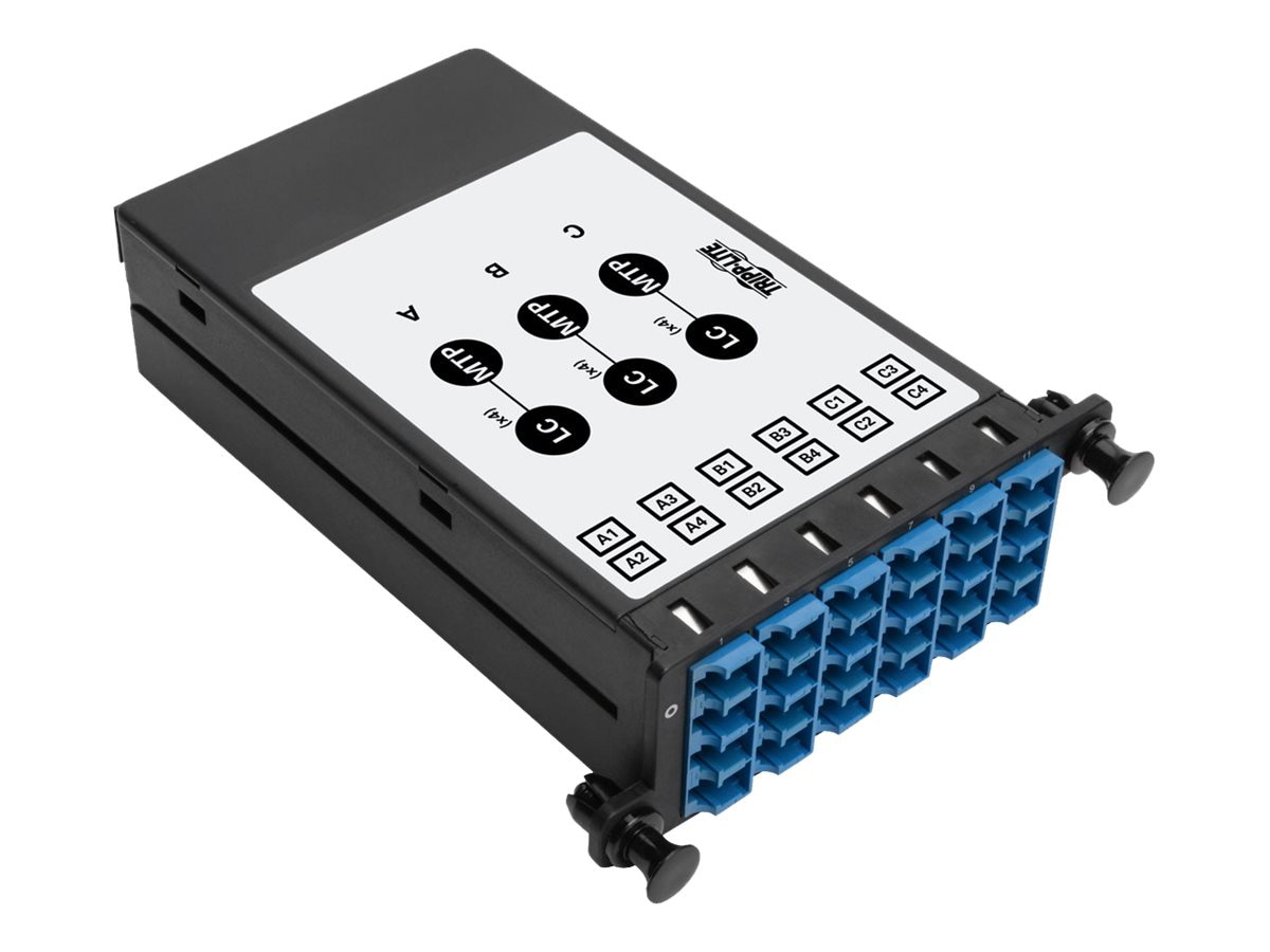 Tripp Lite 9/125 Singlemode Fiber 40/100 Gb to 10 Gb Breakout Cassette, (x3) 8-Fiber MTP/MPO (APC) to (x12) LC (UPC)
