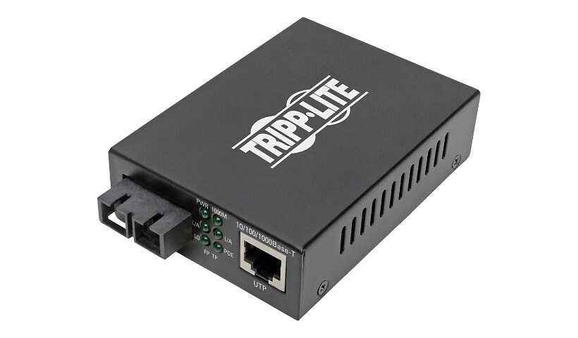 Tripp Lite Gigabit Singlemode Fiber to Ethernet Media Converter, POE+ - 10/100/1000 SC, 1310 nm, 20 km (12.4 mi.) -