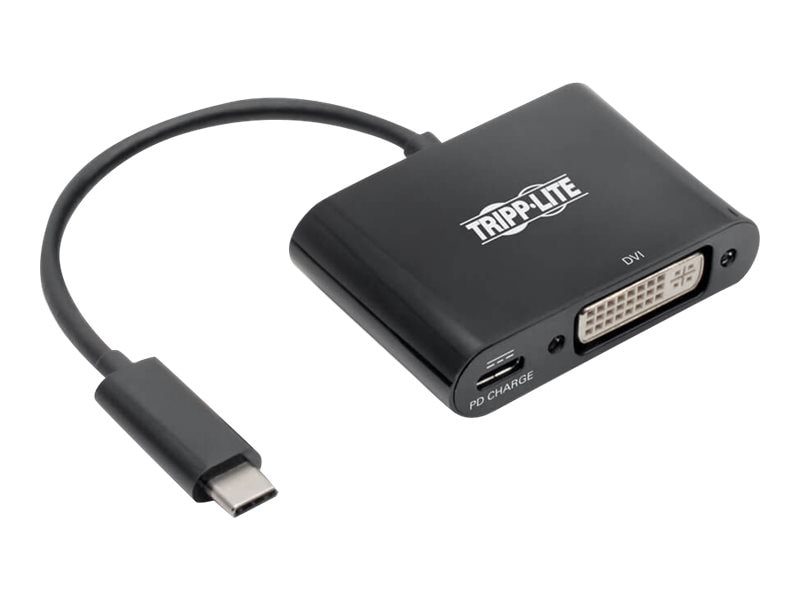 Tripp Lite USB-C to DVI Adapter w/PD Charging - USB 3.1, Thunderbolt 3, 1080p, Black USB Type C to DVI - charging /