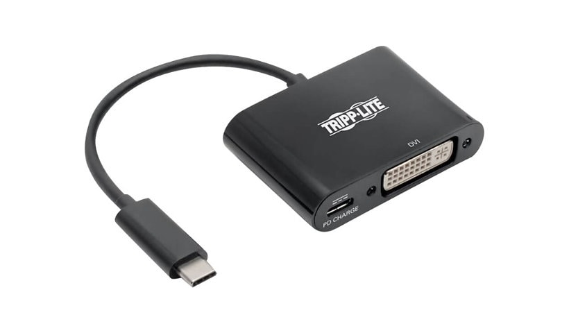 Tripp Lite USB-C to DVI Adapter w/PD Charging - USB 3.1, Thunderbolt 3, 1080p, Black USB Type C to DVI - charging /