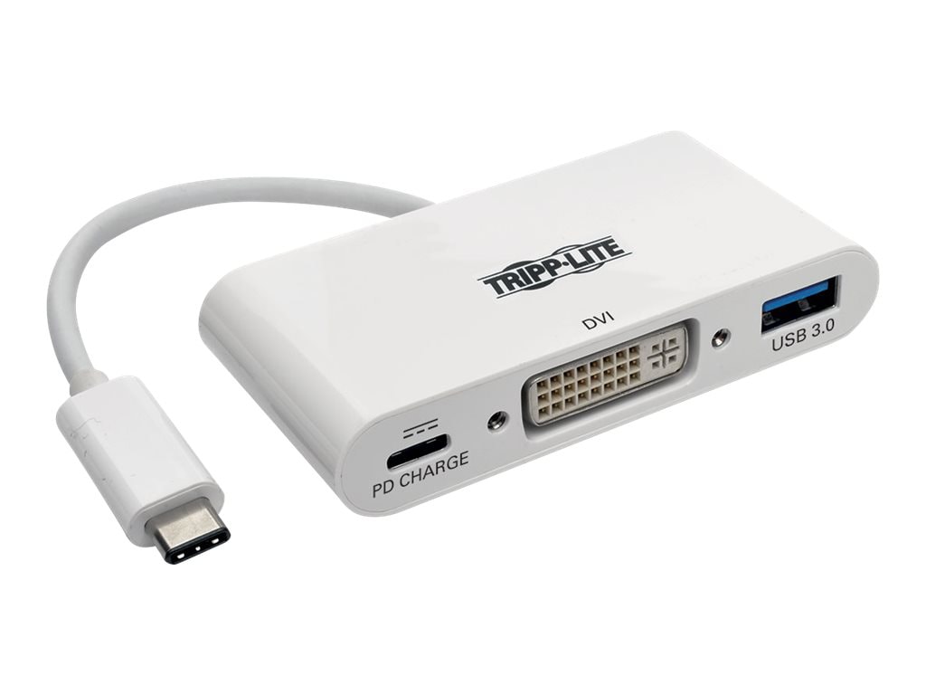 Eaton Tripp Lite Series USB C to DVI Multiport Video Adapter Converter w/ USB-A Hub & USB-C PD Charging Port,