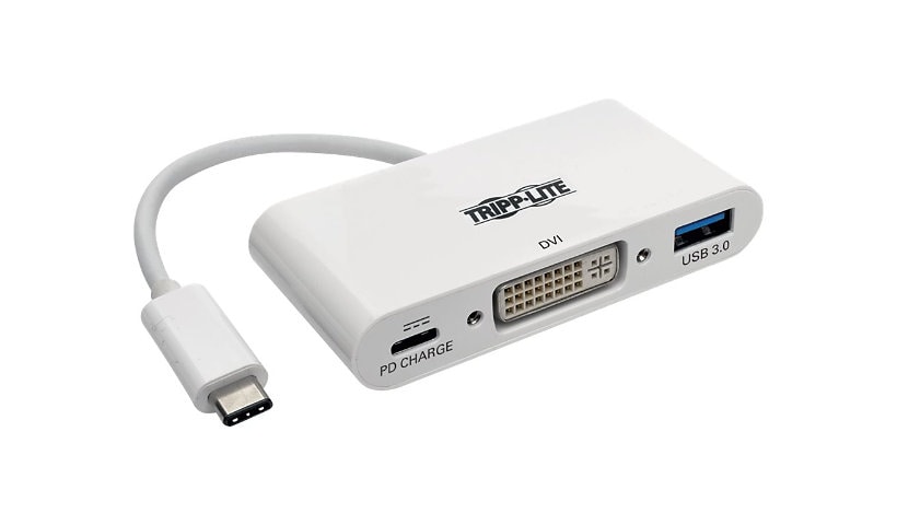 Tripp Lite USB C to DVI Multiport Video Adapter Converter w/ USB-A Hub & USB-C PD Charging Port, Thunderbolt 3