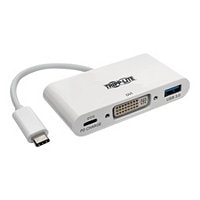 Tripp Lite USB C to DVI Multiport Video Adapter Converter w/ USB-A Hub & USB-C PD Charging Port, Thunderbolt 3