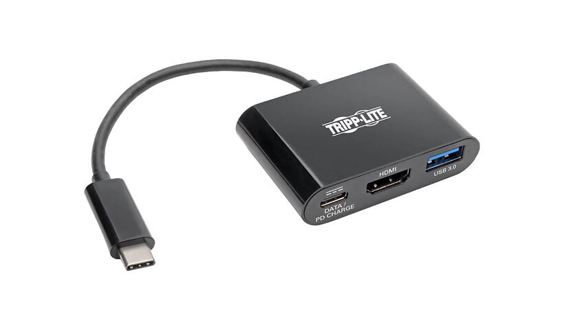 Tripp Lite USB C to HDMI Adapter w/USB-A Hub and PD Charging - USB 3.1, Thunderbolt 3 Compatible, 4K x 2K @ 30 Hz, Black