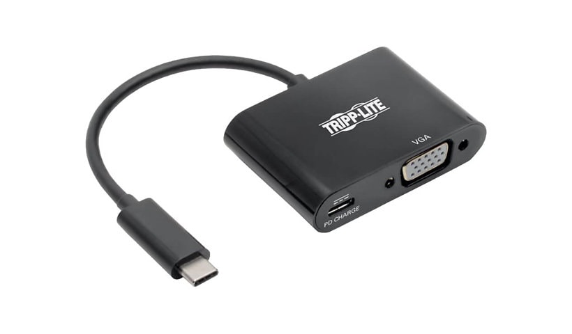 Tripp Lite USB-C to VGA Adapter w/PD Charging - USB 3.1 Gen 1, 1920 x 1080 (1080p), Thunderbolt 3, Black, USB Type C to