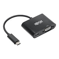 Tripp Lite USB-C to VGA Adapter w/PD Charging - USB 3.1 Gen 1, 1920 x 1080 (1080p), Thunderbolt 3, Black, USB Type C to
