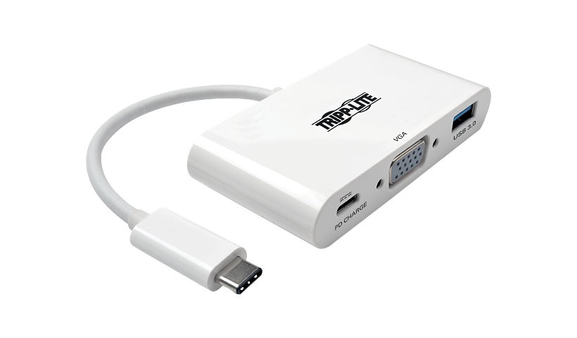 Tripp Lite USB C to VGA Multiport Video Adapter Converter w/ USB-A Hub, & USB-C PD Charging, Thunderbolt 3 Compatible