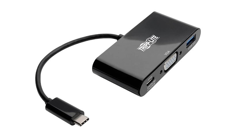 Tripp Lite USB C to VGA Multiport Adapter w/ USB-A Hub & PD Charging 1080p Thunderbolt 3 Compatible, Black, USB Type C,