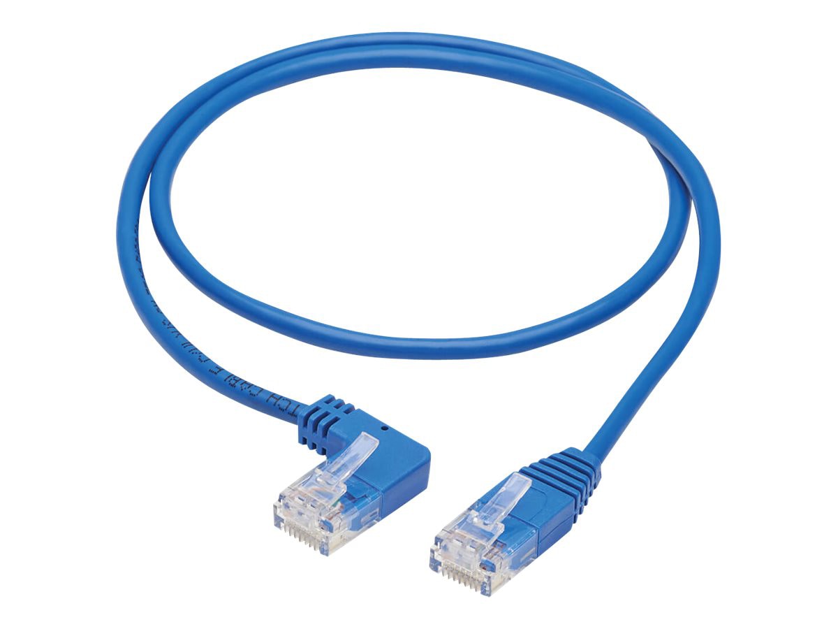 Eaton Tripp Lite Series Left-Angle Cat6 Gigabit Molded Slim UTP Ethernet Cable (RJ45 Left-Angle M to RJ45 M), Blue, 2