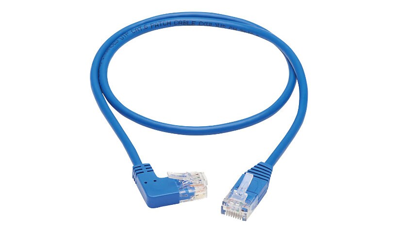 Eaton Tripp Lite Series Right-Angle Cat6 Gigabit Molded Slim UTP Ethernet Cable (RJ45 Right-Angle M to RJ45 M), Blue, 3