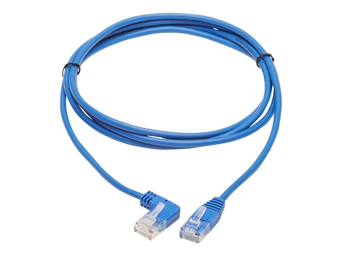 Eaton Tripp Lite Series Left-Angle Cat6 Gigabit Molded Slim UTP Ethernet Cable (RJ45 Left-Angle M to RJ45 M), Blue, 7