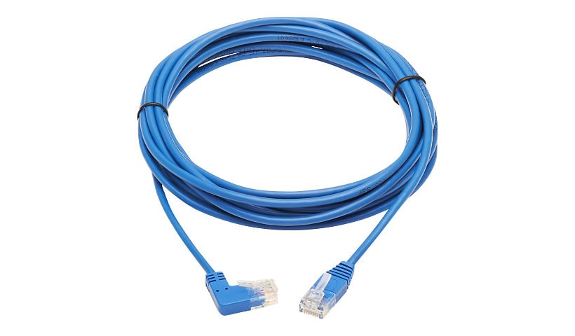 Eaton Tripp Lite Series Right-Angle Cat6 Gigabit Molded Slim UTP Ethernet Cable (RJ45 Right-Angle M to RJ45 M), Blue, 15