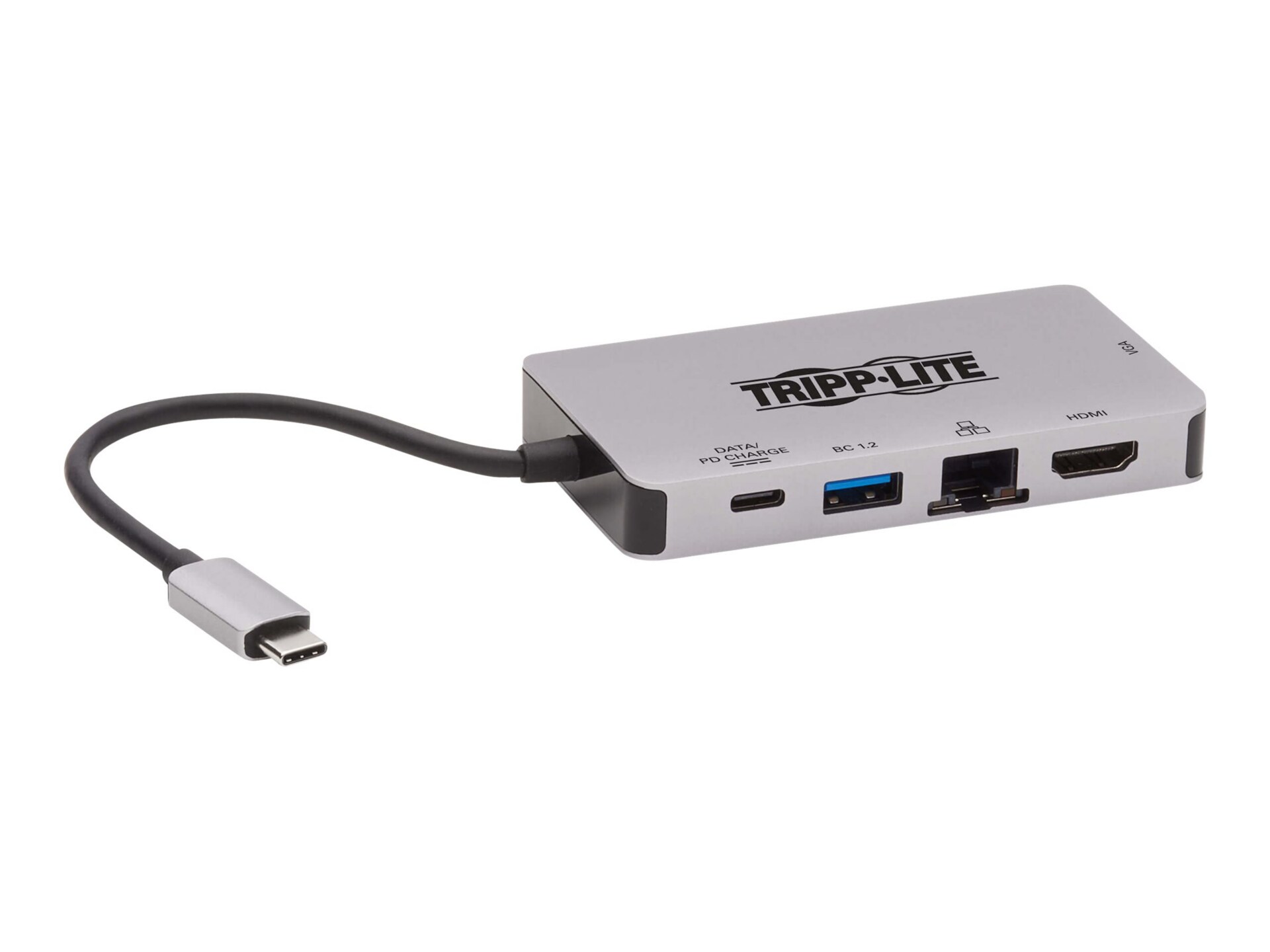Tripp Lite USB-C Portable Docking Station - HDMI 4K @ 30 Hz, VGA, USB-A/USB-C, GbE, PD Charging 3,0, Gray - docking