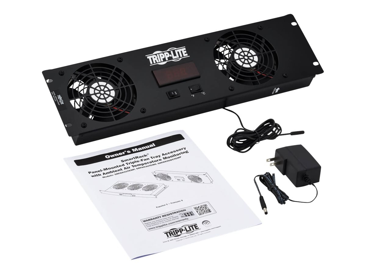 Tripp Lite Series 3U Digital Temperature Sensor with 2 12VDC High-Performance Fans, Blanking Panel, LCD