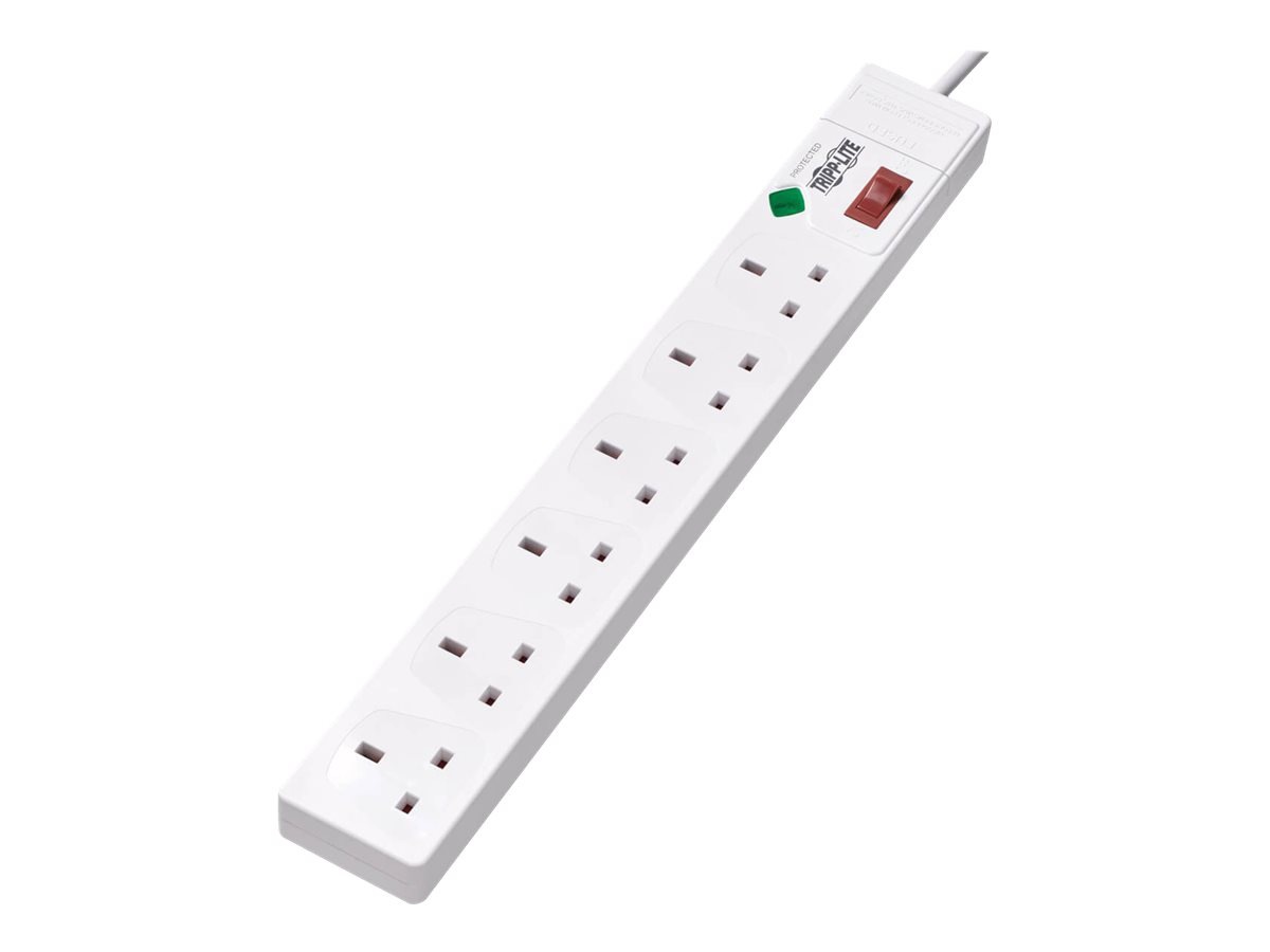 Tripp Lite 6-Outlet Surge Protector - British BS1363A Outlets, 220-250V AC, 13A, 1.8 m Cord, BS1363A Plug, White - surge