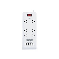 Tripp Lite 6-Outlet Surge Protector with 4 USB Ports (4.2A Shared) - 15 ft. Cord, 5-15P Plug, 900 Joules, White - surge
