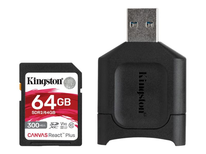 Kingston Canvas React Plus - flash memory card - 64 GB - SDXC UHS-II