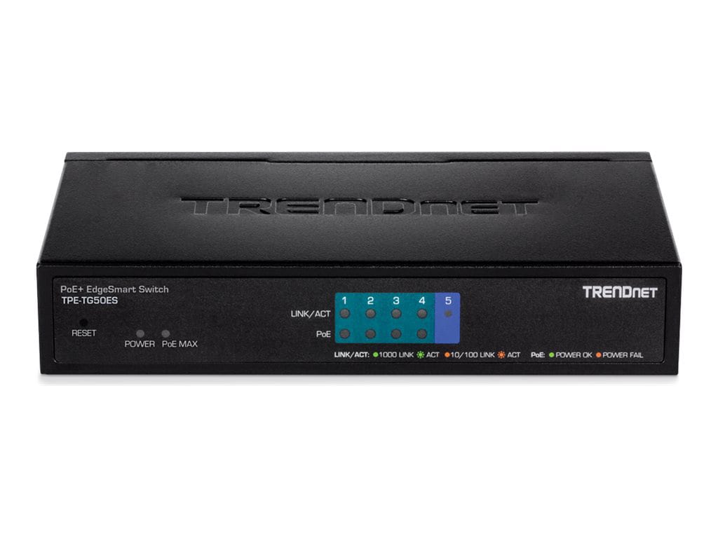 TRENDnet 5-Port Gigabit EdgeSmart PoE+ Switch, 4 x Gigabit PoE+ Ports, 1x G