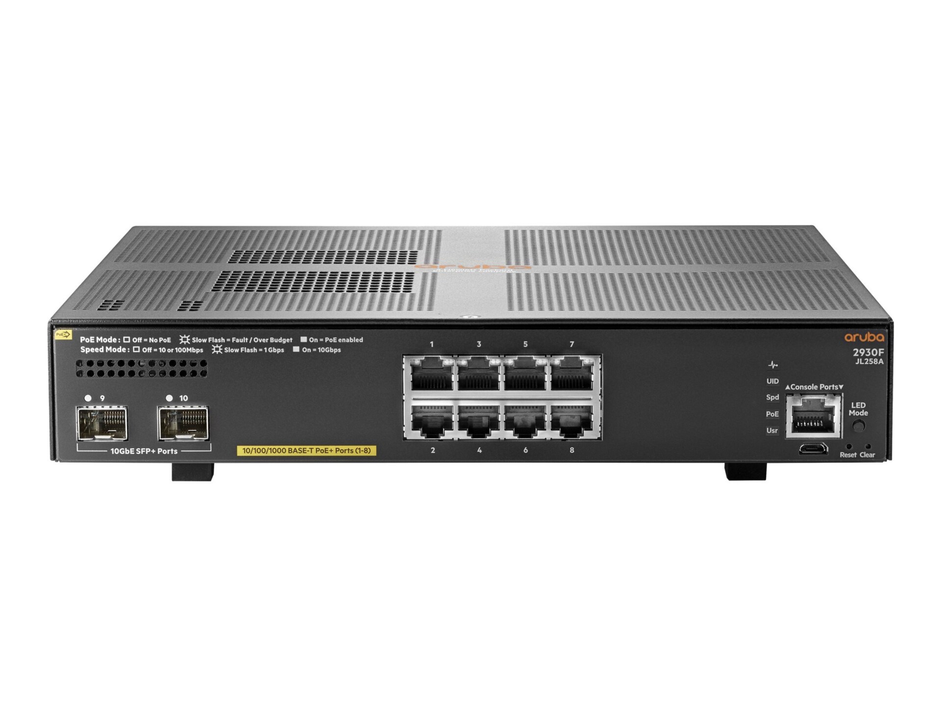 HPE Aruba 2930F 8G PoE+ 2SFP+ - Central Managed - switch - 8 ports - manage