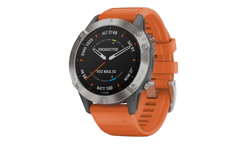 Garmin fenix 6 Sapphire - titanium - sport watch with band - ember orange -