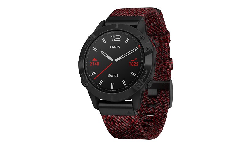 Garmin fenix 6 Sapphire - black DLC - sport watch with band - heathered red
