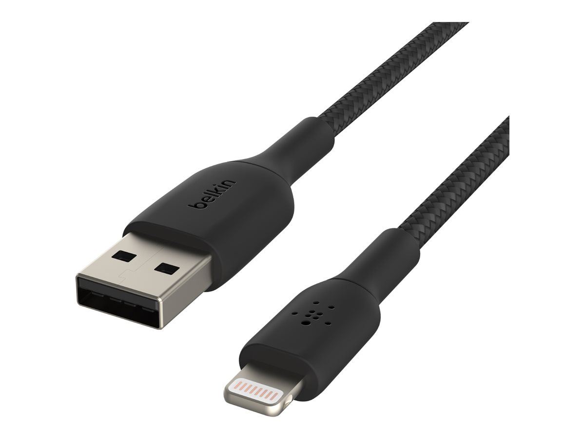 Belkin 12W USB-A to Lightning Cable - 480 Mbps - Nylon, Braided - M/M - 3.3ft/1m - Black