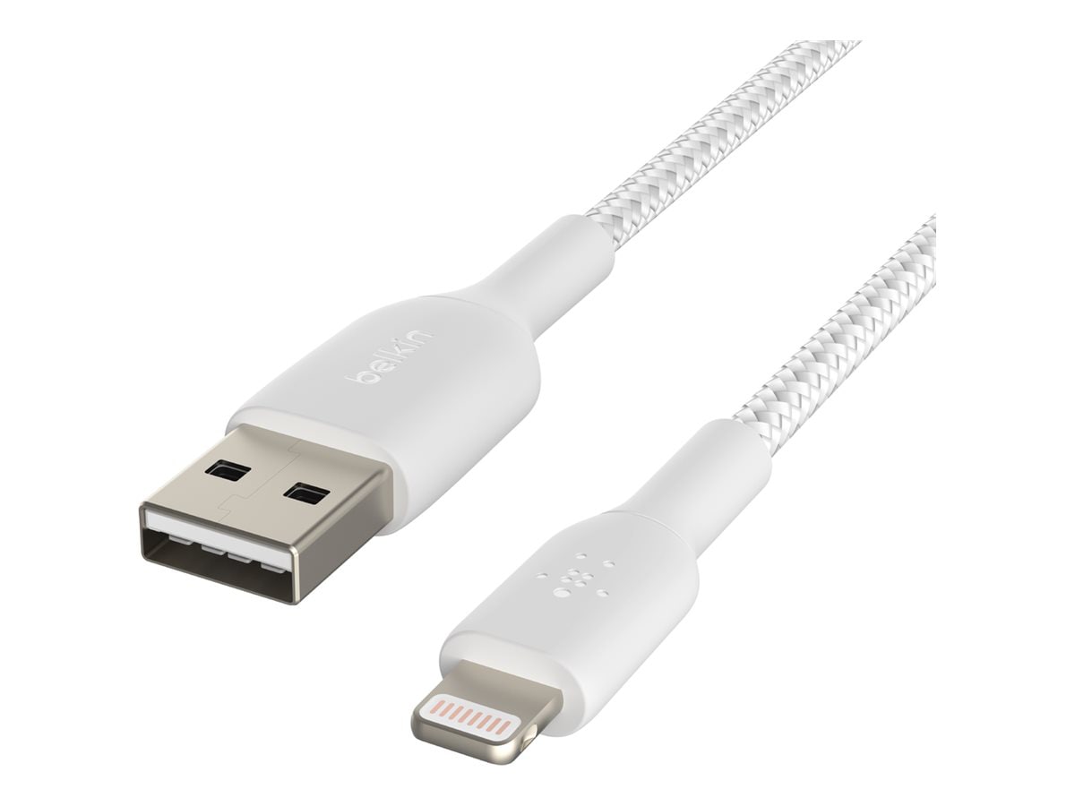 Belkin 12W USB-A to Lightning Cable - 480 Mbps - Nylon, Braided - M/M - 6.6ft/2m - White