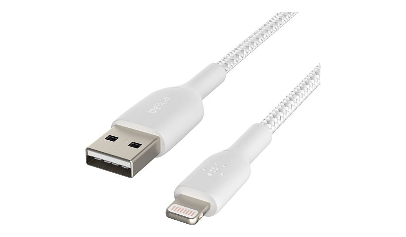 Belkin 12W USB-A to Lightning Cable - 480 Mbps - Nylon, Braided - M/M - 6.6ft/2m - White