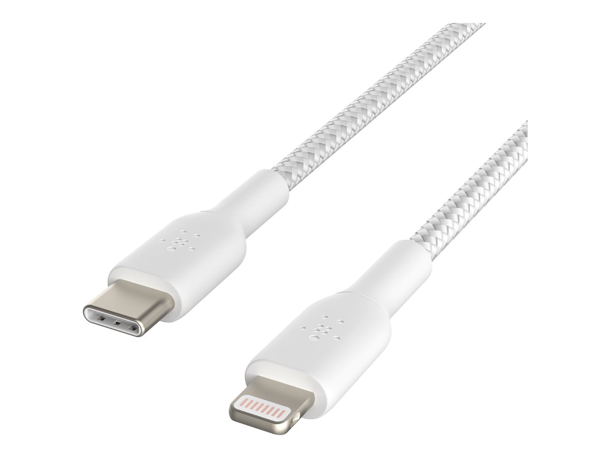 Belkin 30W USB-C to Lightning Cable - 480 Mbps - Nylon, Braided - M/M - 3.3ft/1m - White