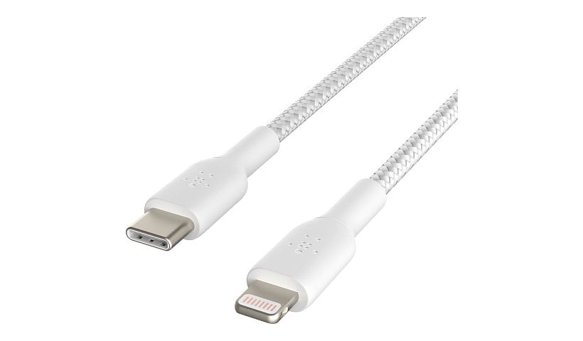 Belkin 30W USB-C to Lightning Cable - 480 Mbps - Nylon, Braided - M/M - 3.3ft/1m - White