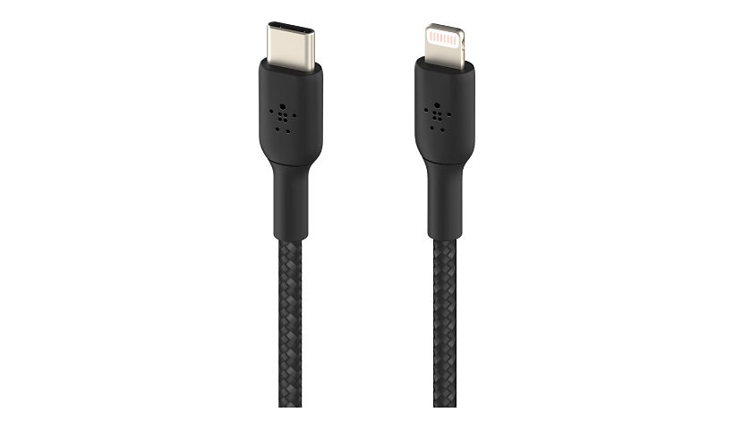 Belkin 30W USB-C to Lightning Cable - 480 Mbps - Nylon, Braided - M/M - 6.6ft/2m - Black