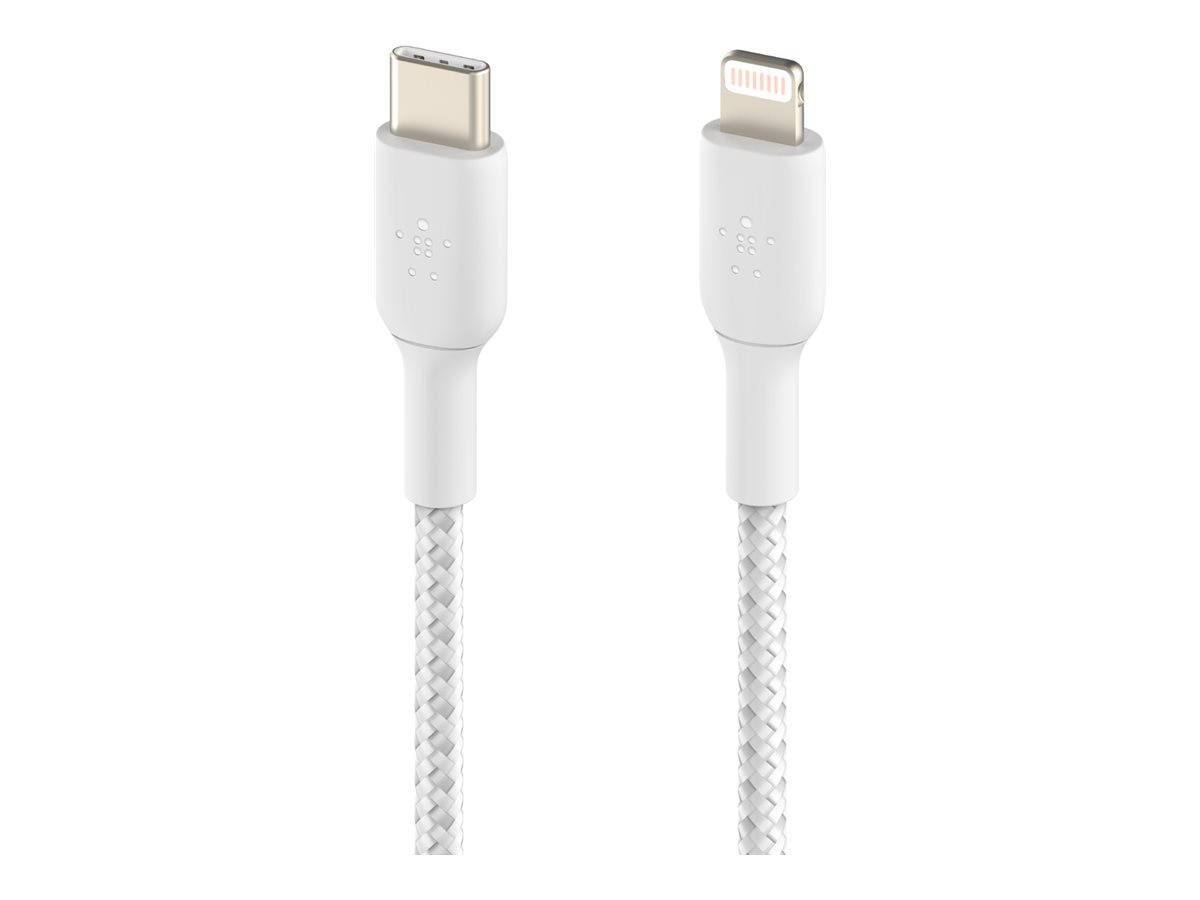 Belkin 30W USB-C to Lightning Cable - 480 Mbps - Nylon, Braided - M/M - 6.6ft/2m - White