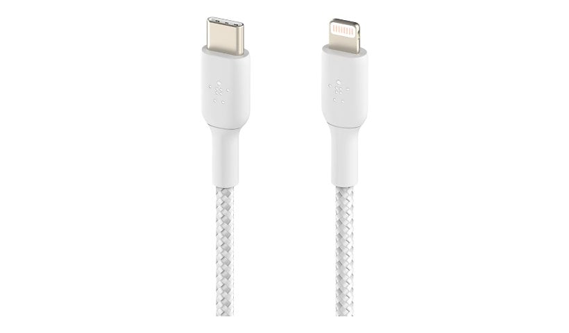 Belkin 30W USB-C to Lightning Cable - 480 Mbps - Nylon, Braided - M/M - 6.6ft/2m - White