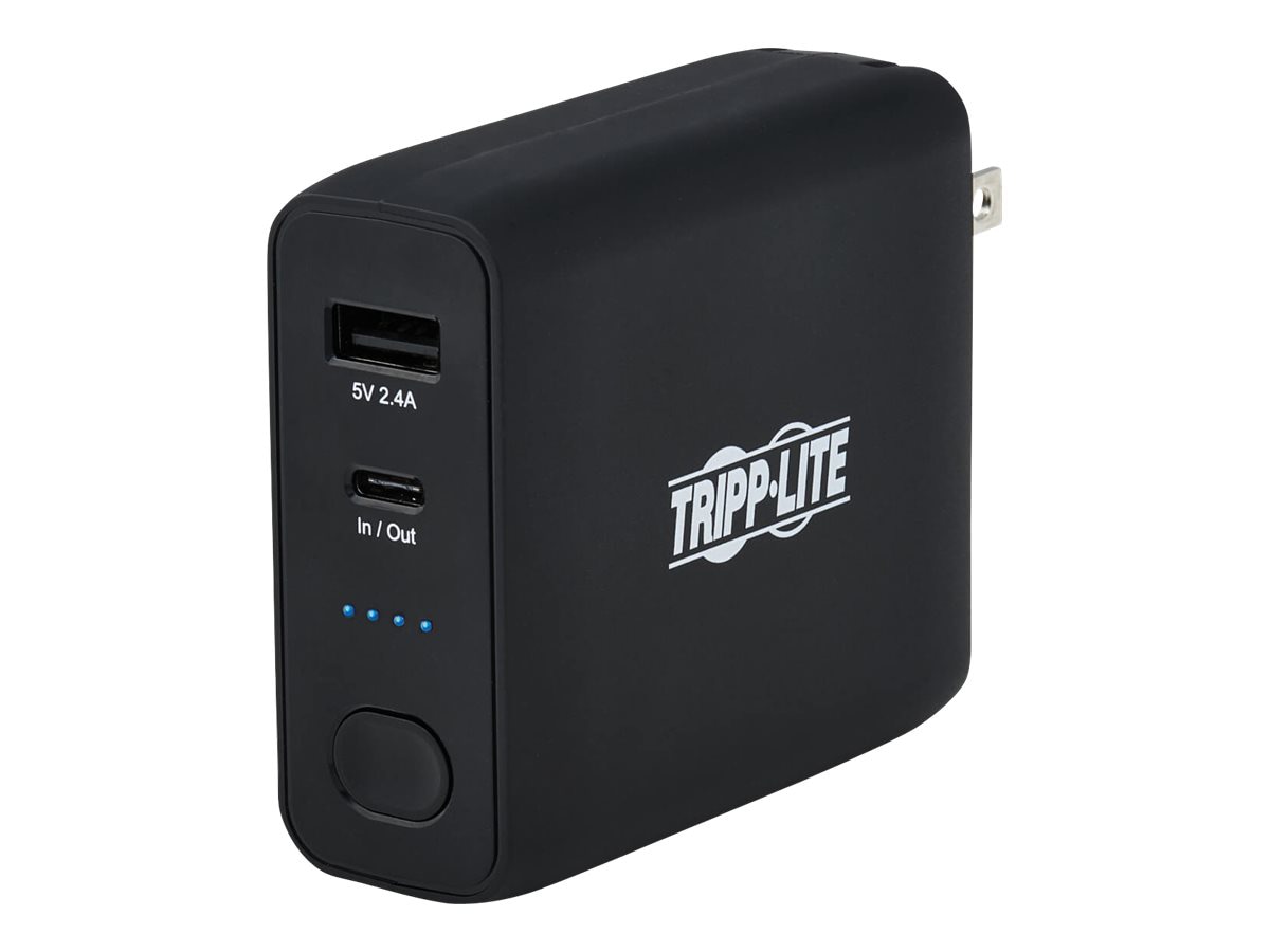 Tripp Lite Mobile Power Bank and USB Battery Wall Charger Combo Portable 5000mAh 2-Port - Direct Plug, Black power bank