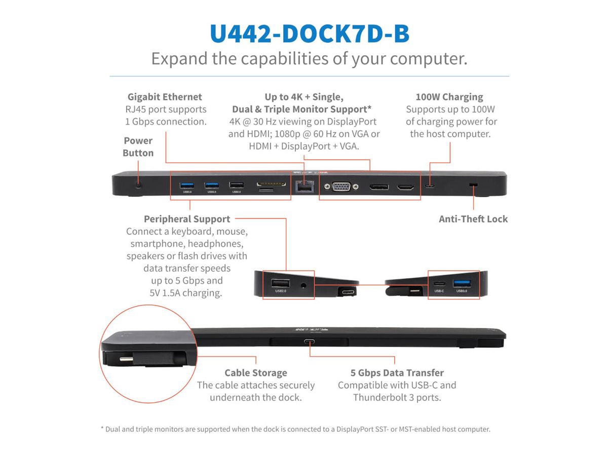 Thumbnail 4 of 13 for Eaton Tripp Lite Series Triple-Monitor USB C Dock USB C Docking Station with 4K HDMI & DisplayPort, VGA - USB-A/C, GbE,