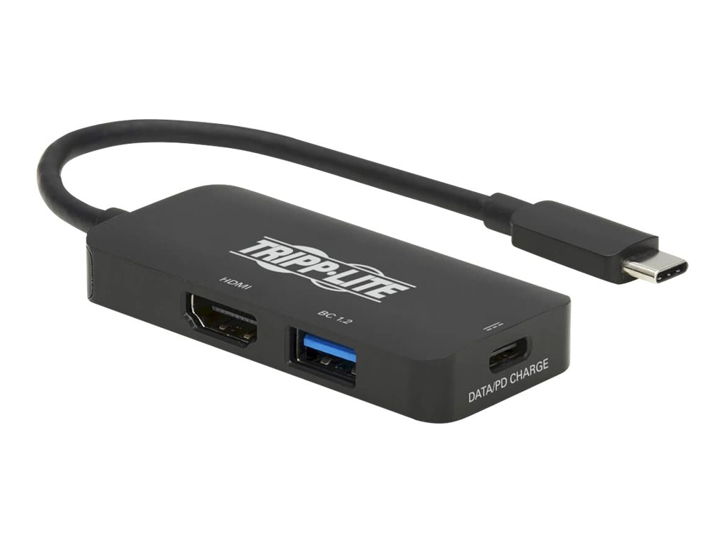 Tripp Lite USB C Multiport Adapter - HDMI 4K @ 60 Hz, 4:4:4, HDR, USB-A, USB-C PD 3.0 Charging (100W), Black - video /