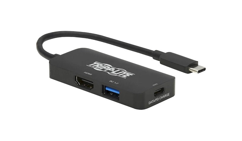 Tripp Lite USB C Multiport Adapter - HDMI 4K @ 60 Hz, 4:4:4, HDR, USB-A, USB-C PD 3.0 Charging (100W), Black - video /